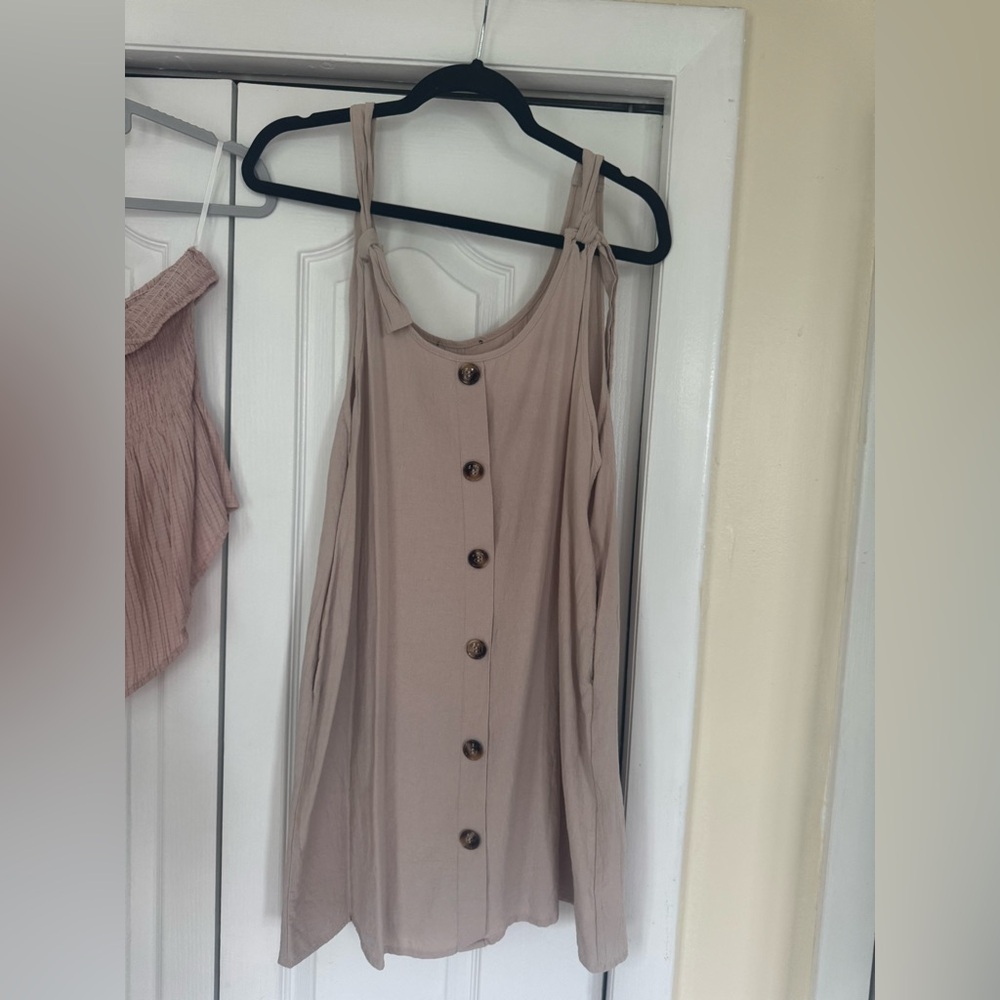 Button-Front Tan Sleeveless dress